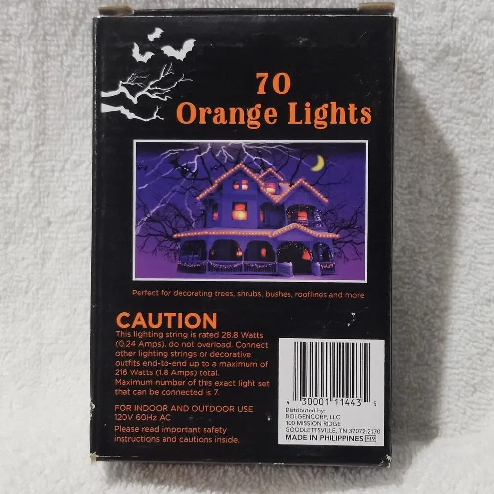 70 Orange Halloween String Lights 14.5 Ft Indoor Outdoor Untested